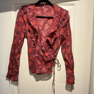 Free People Floral Rose Wrap Top